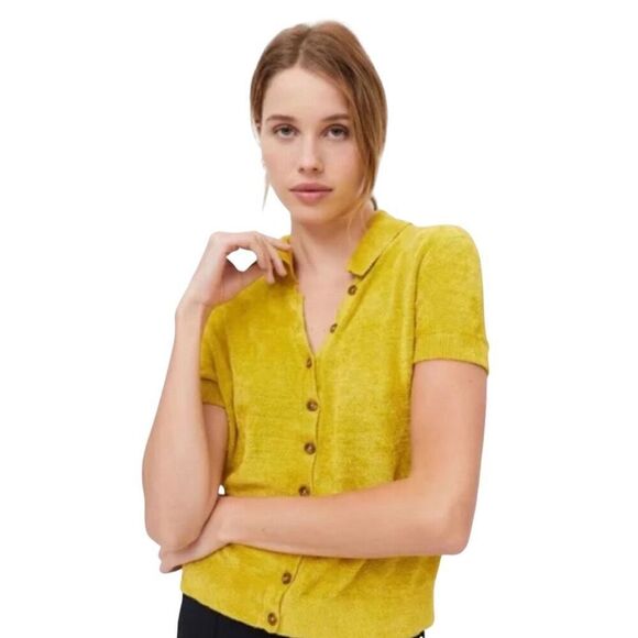 Urban Outfitters Adeline V Neck Cardigan Short Sleeve Button Down Sweater Small - Picture 2 of 10